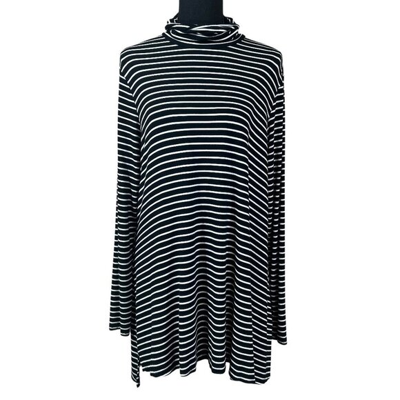 Mossimo Black White Stripe Rayon Knit Turtleneck Top Size XL - Picture 1 of 6